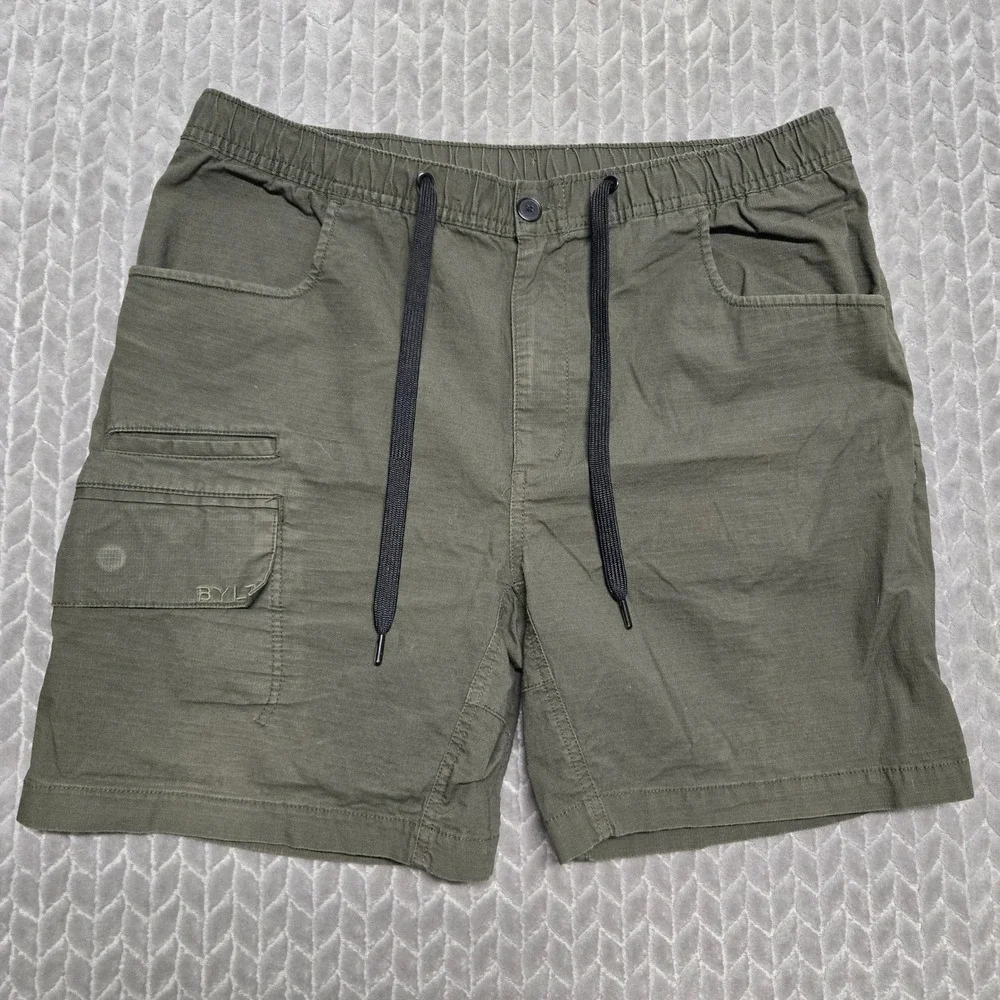BYLT Premium Basics‎ Mens Cargo Shorts Olive Green Ripstop Stretch Size L 6in